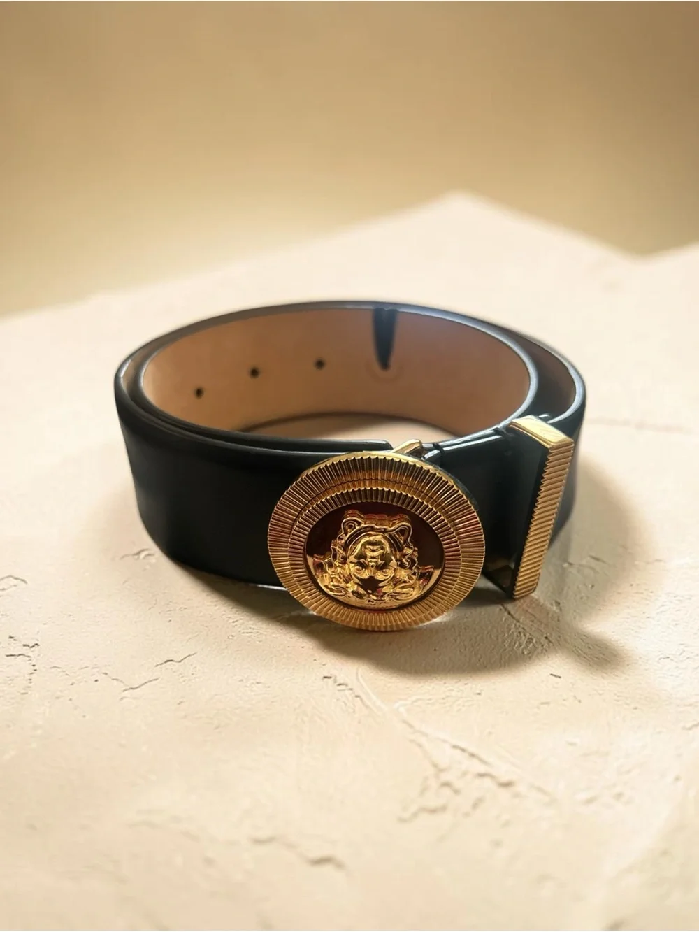Versace Black Belt with Gold Medallion Buckle(CHILD)